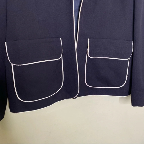Austin Reed Vintage Navy Blue White Piping 100% Worsted Wool Blazer Women's 6 - Picture 5 of 11